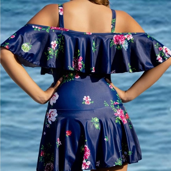 NWT COCOPEAR Women’s One Piece Flounce Swimsuit Off Shoulder Tummy cControl - Picture 2 of 16